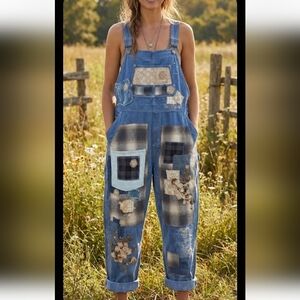 Upcycled Patchwork Cotton Twill Overalls By ThreadsReclaimed XL